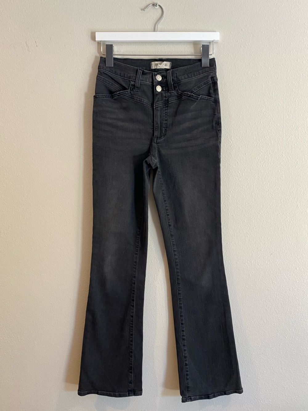 Madewell Mid-Rise Kick Out Jeans Washed Black Double Button Western V-Stitch 25T